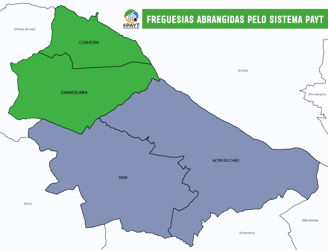 Mapa das Freguesias abrangidas pelo sistema PAYT